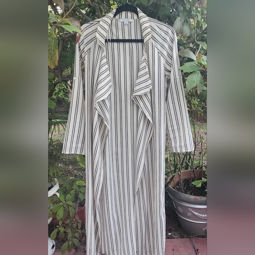 FAVLUX Black and White Striped Long Sleeve Duster